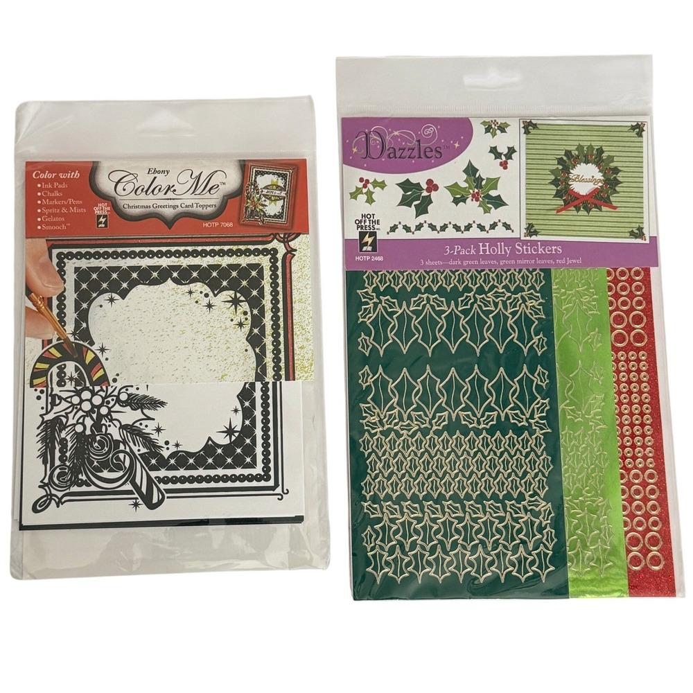 Hot Off The Press Christmas Card Toppers & Dazzles Holly Sticker Craft Lot New